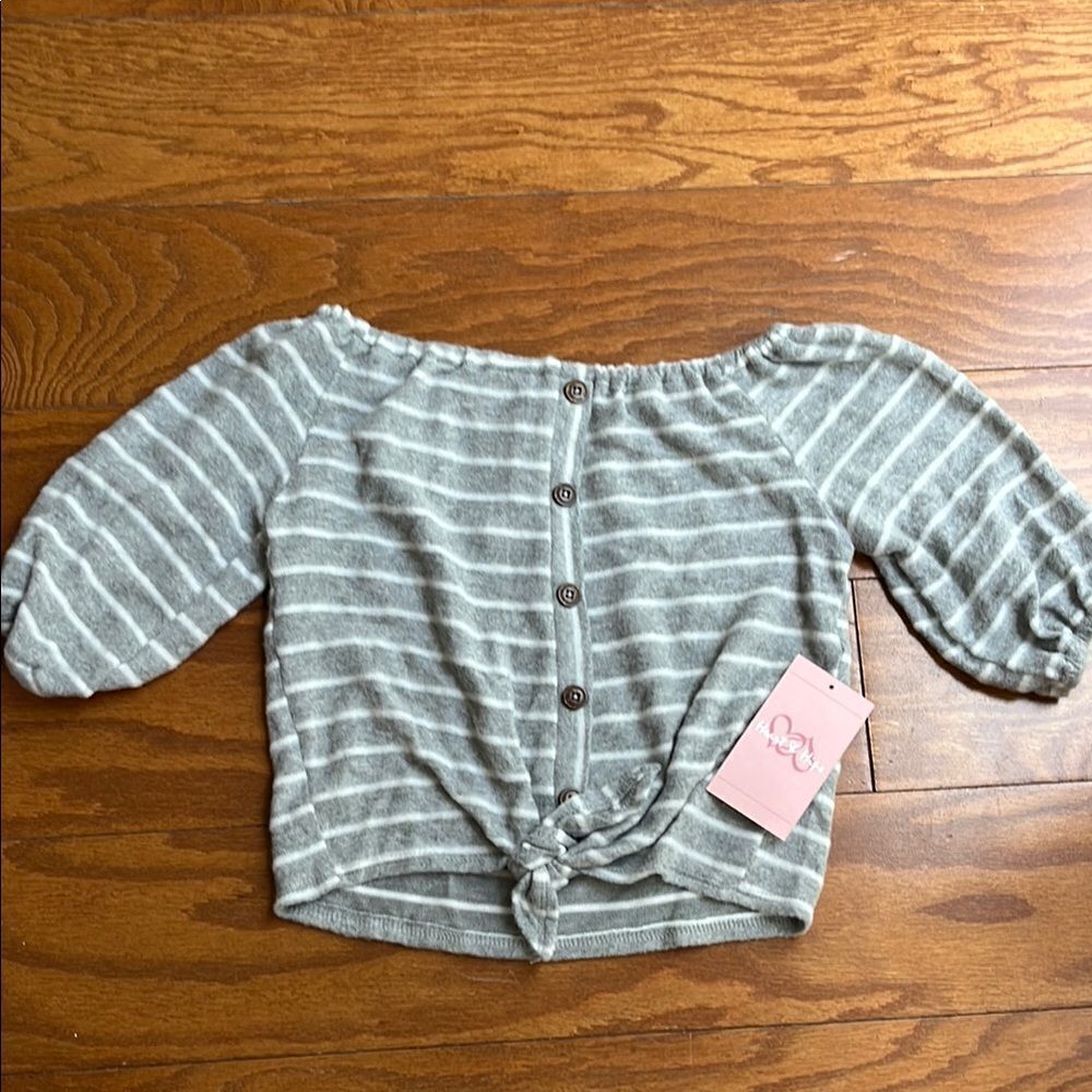 Gray Striped Button-Up Top